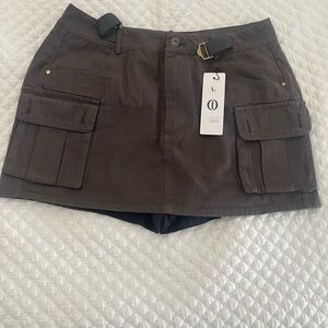 Dark Brownish Gray Mini Cargo Skirt with Pockets and built in shorts